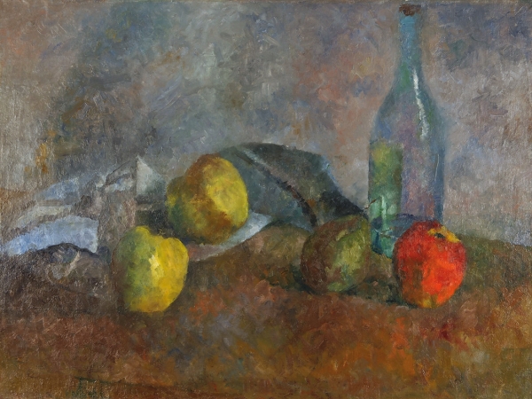 Зенкевич Борис Александрович (1888–1972) «Натюрморт с яблоками и бутылкой». Конец 1920-х (1927). Холст, масло, 56x74,5 см.