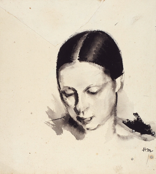 Тырса Николай Александрович (1887–1942) «Женская головка». 1929. Бумага, ламповая копоть, 21,8x19,5 см.