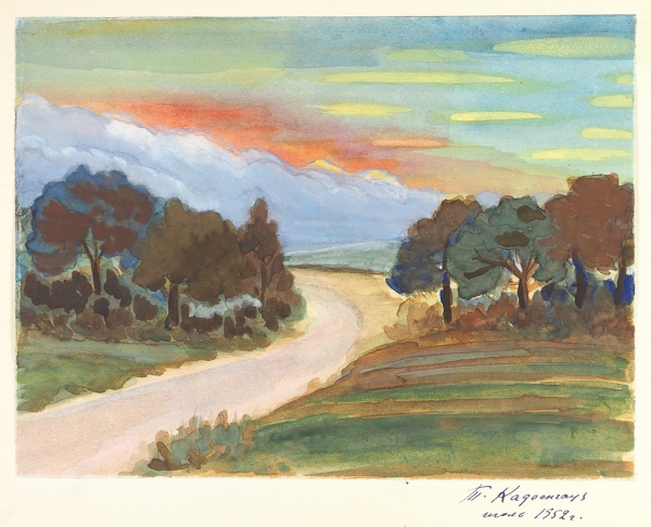 Кафенгауз Тамара Андреевна (1893–1969) «Пейзаж». 1952. Бумага, акварель, белила, 18,8x25 см.