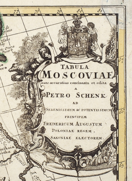 Карта Московии / карт. П. Шенк. [Tabula Moscoviae nunc accuratius concinnata et edita a Petro Schenk]. Амстердам, 1710.