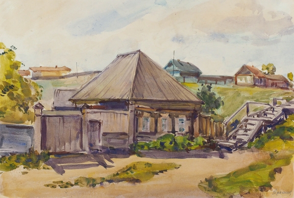 Архангельский Дмитрий Иванович (1885 — 1979) «Ульяновск». 1954. Бумага, акварель, 21x34 см.