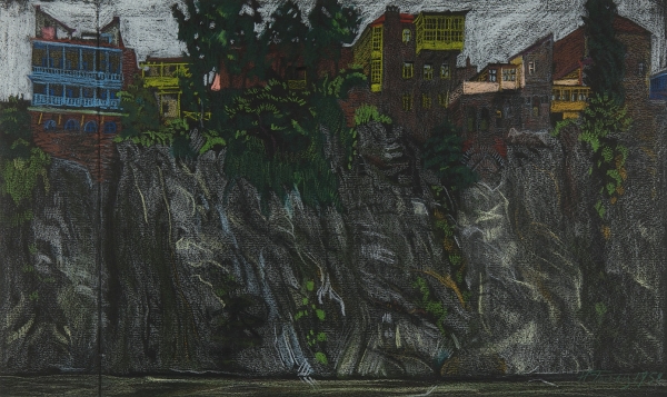 Гольц Ника Георгиевна (1925–2012) «Пейзаж. Грузия». 1958. Бумага черная, пастель, 30,2x49,7 см.
