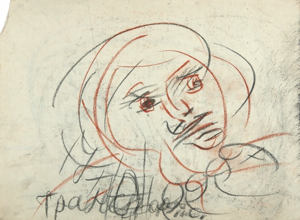 Яковлев Владимир Игоревич (1934–1998) "Портрет (двусторонний)".1980-е. Бумага, масляная пастель, 30x41 см.