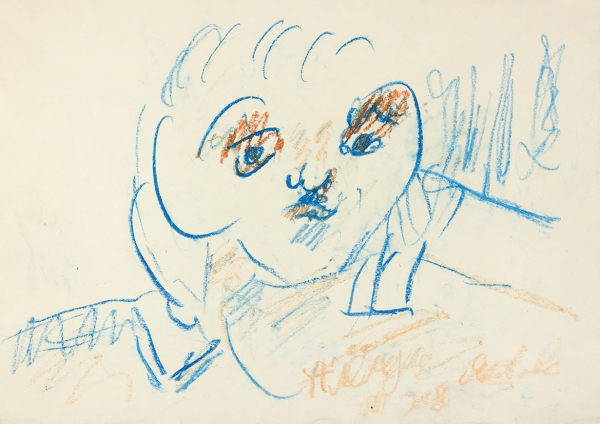 Яковлев Владимир Игоревич (1934–1998) «Синий портрет». 1980-е. Бумага, масляная пастель, 30,5x42,5 см.