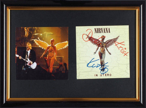 [Последний студийный альбом «Нирваны» с автографом Курта Кобейна] Лот из двух частей обложки альбома «In Utero», выпущенного группой «Nirvana» / дизайн обл. Р. Фишер. [США, 1993].