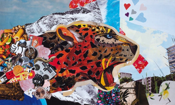 Генрихсон Катя. «Леопард». 2017. Холст, коллаж, 30x50 см.
