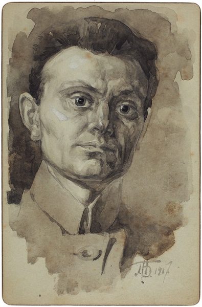 Бабицкий Моисей Ерлиевич (1886–1965) «Автопортрет». 1917. Картон, акварель, 16,4x10,7 см.