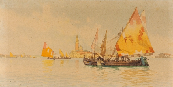 Неизвестный художник «Венеция». Первая четверть XX века. Бумага, акварель, 16x31,8 см (в свету).