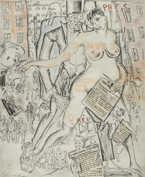 Гольц Георгий Павлович (1893–1946) «Буржуазная пресса». 1920-е. Бумага, графитный и цветные карандаши, коллаж, 29,5x24,2 см (в свету).