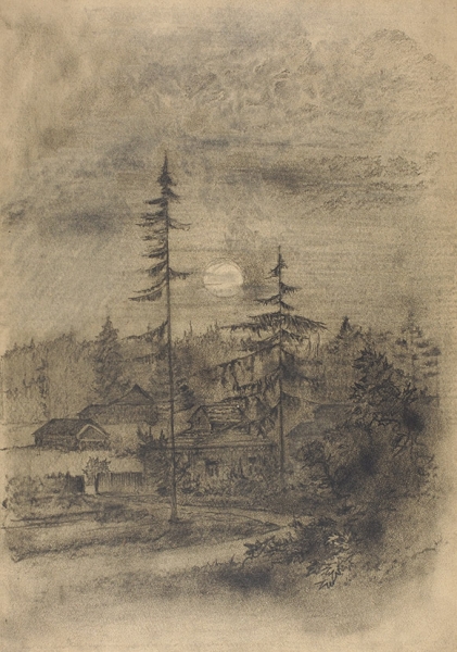Тарханов Михаил Михайлович (1888–1962) «Ночной пейзаж». 1941. Бумага, графитный карандаш, 40,5x28,7 см.