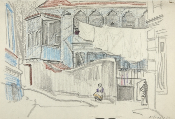 Гольц Ника Георгиевна (1925–2012) «В старом Тбилиси». 1958. Бумага, графитный карандаш, пастель, 28,5x42 см.