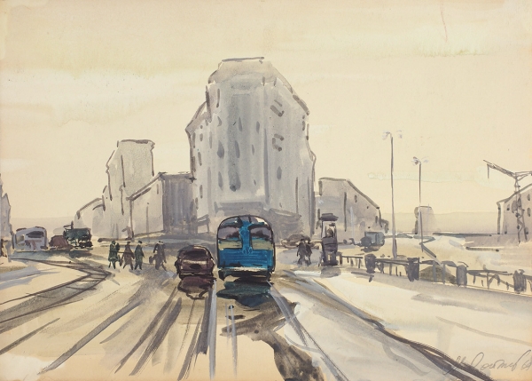 Ройтер Михаил Григорьевич (1916–1993) «Городской пейзаж». 1969. Бумага, акварель, белила, 28x38,6 см.