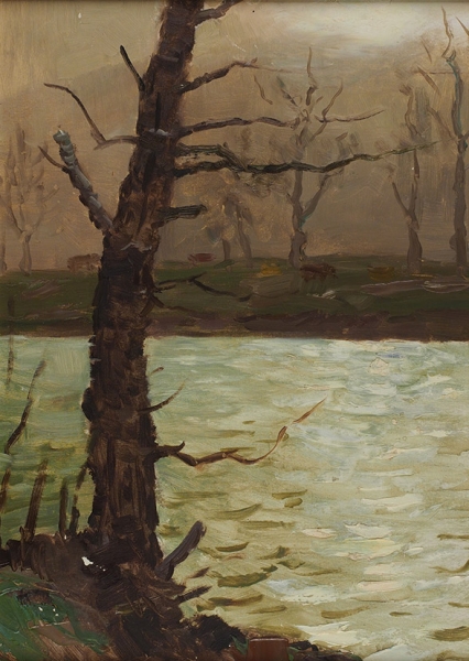 Вечтомов Николай Евгеньевич (1923–2007) «Дерево у воды». 1970-е. Картон, масло, 44,5x31,3 см (в свету).